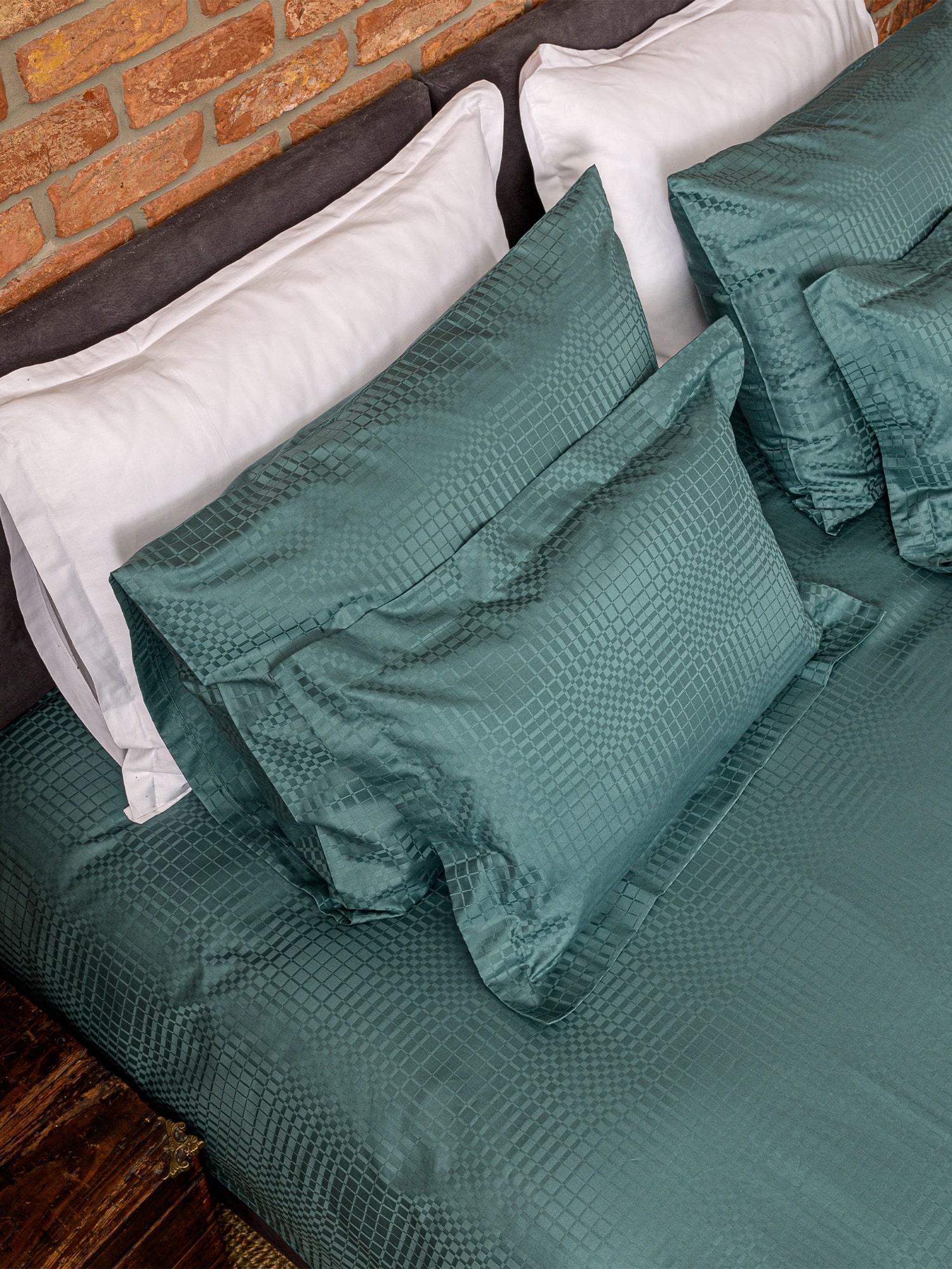 posteljina zelena jade žad navlaka jastučnica damast 100 posto pamuk 150x200