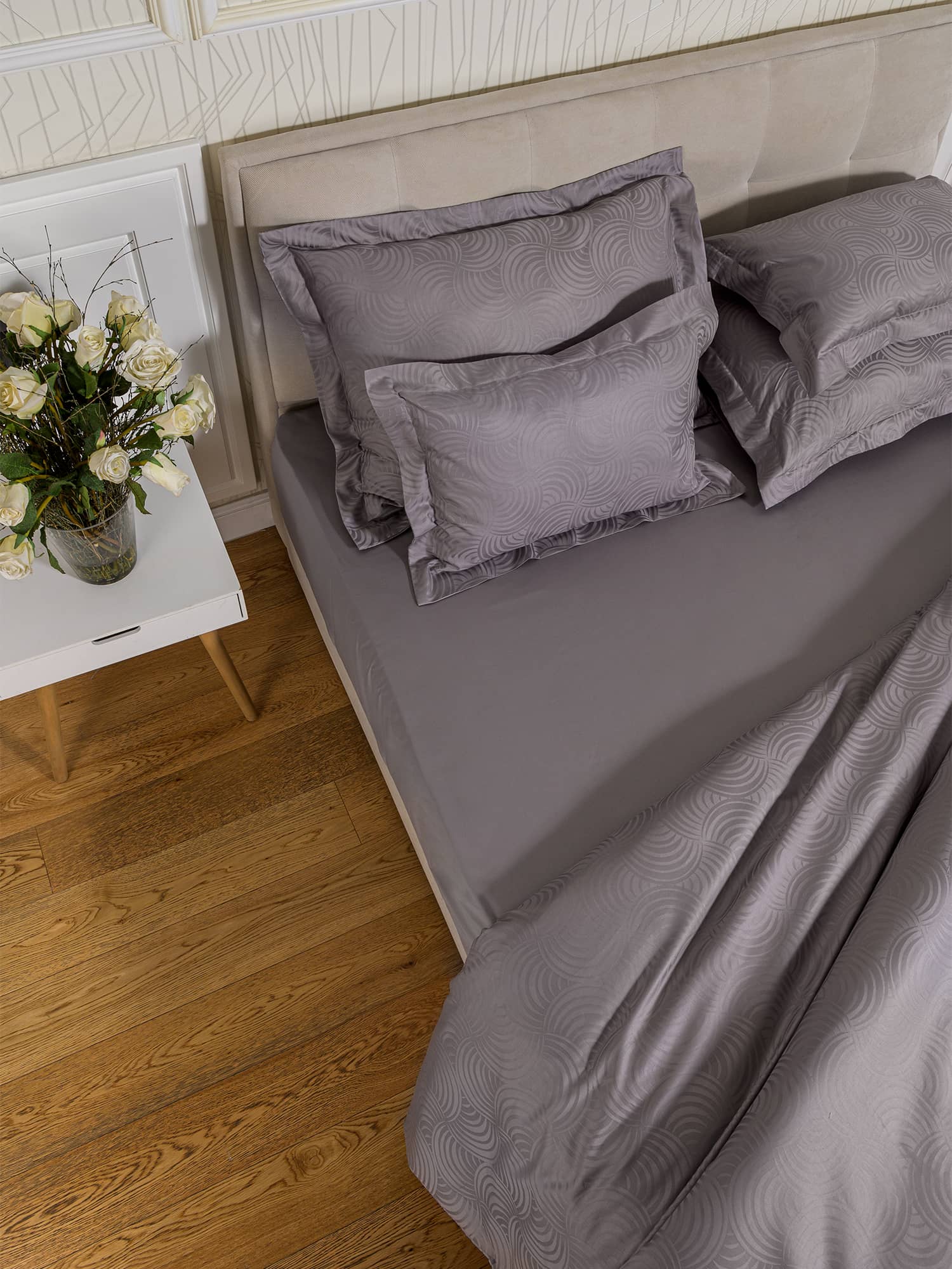 posteljina siva smeđa tamna čelik boja plahta navlaka jastučnica damast 100 posto pamuk 160x200