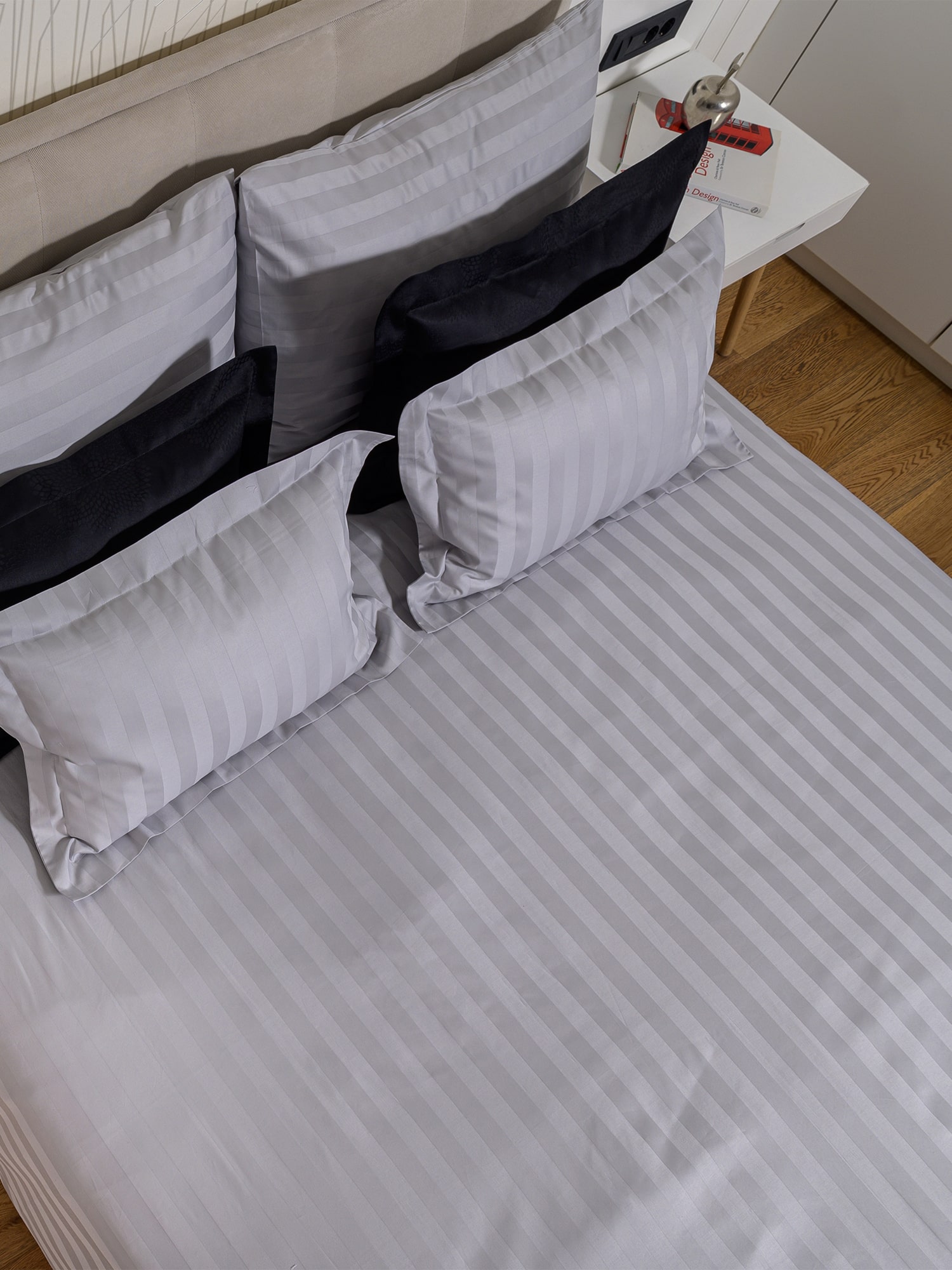 posteljina srebrna siva pruge damast 100 posto pamuk sjajna posteljina za apartmane