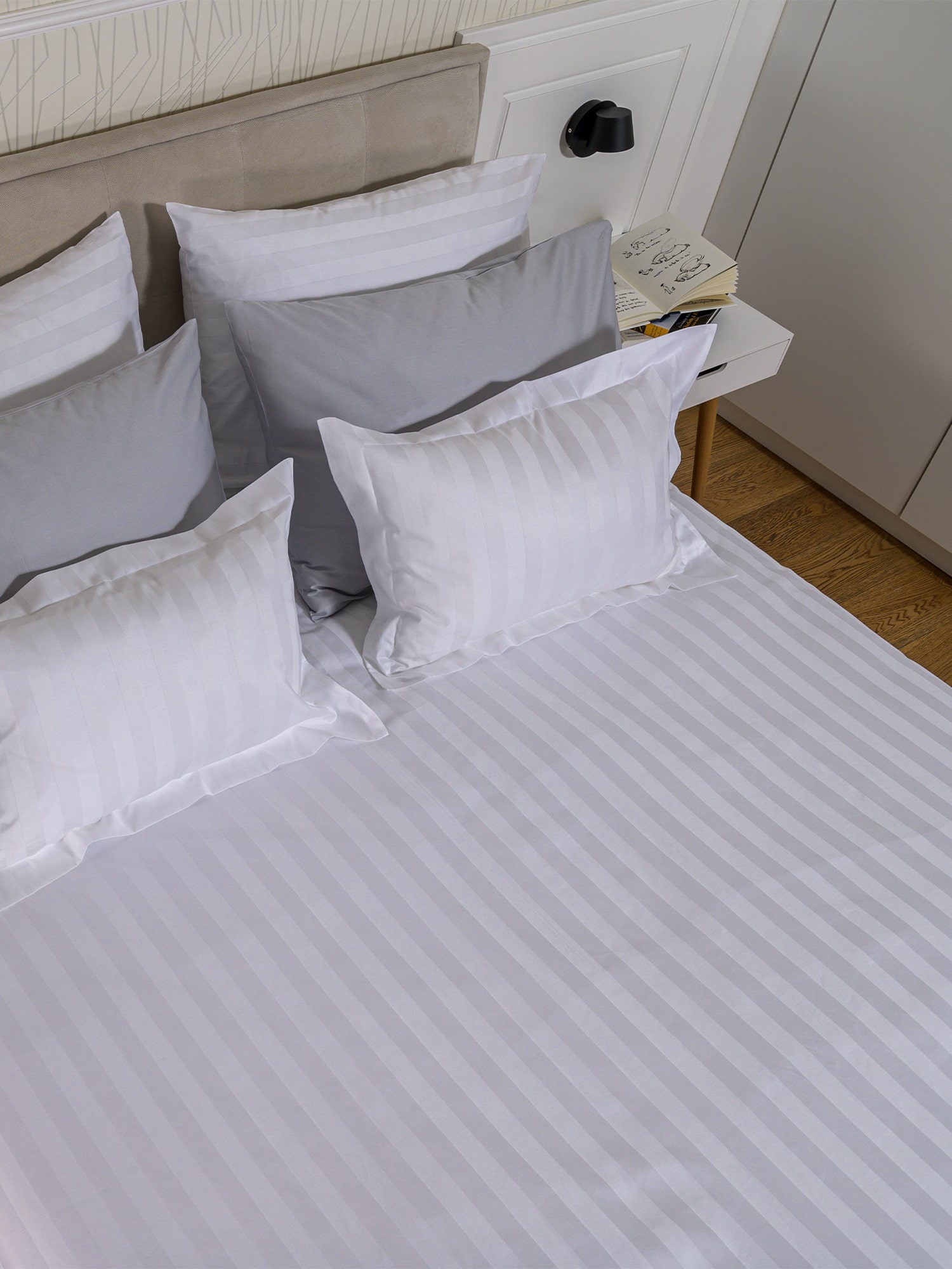 posteljina bijela pruge damast 100 posto pamuk sjajna posteljina za apartmane